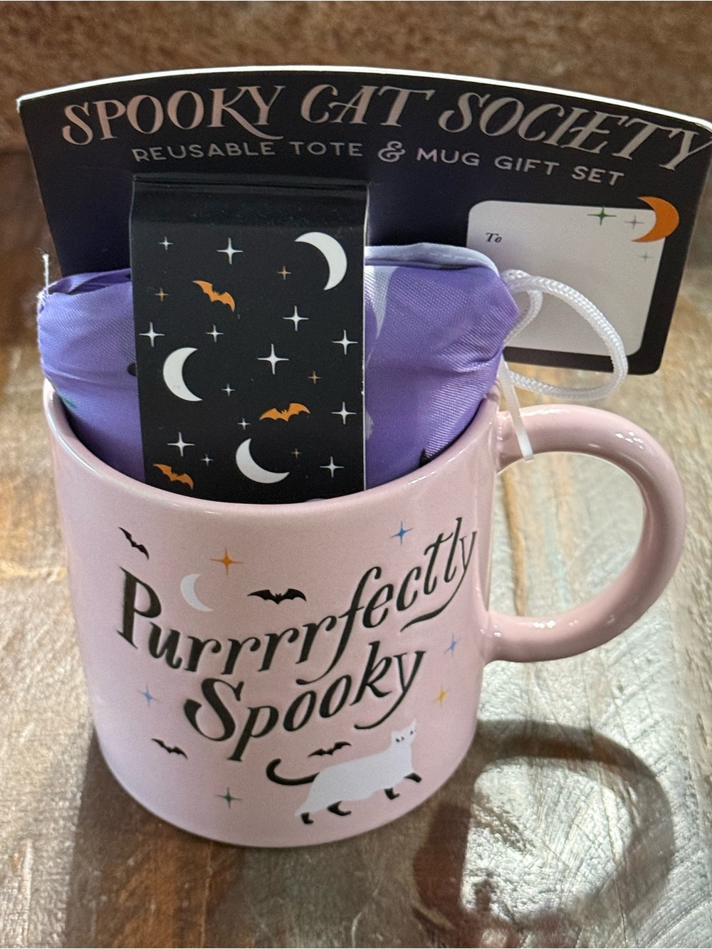 Sunday Morning Ceramics Spooky Cat Society Halloween Mug and Tote Gift Set NWT